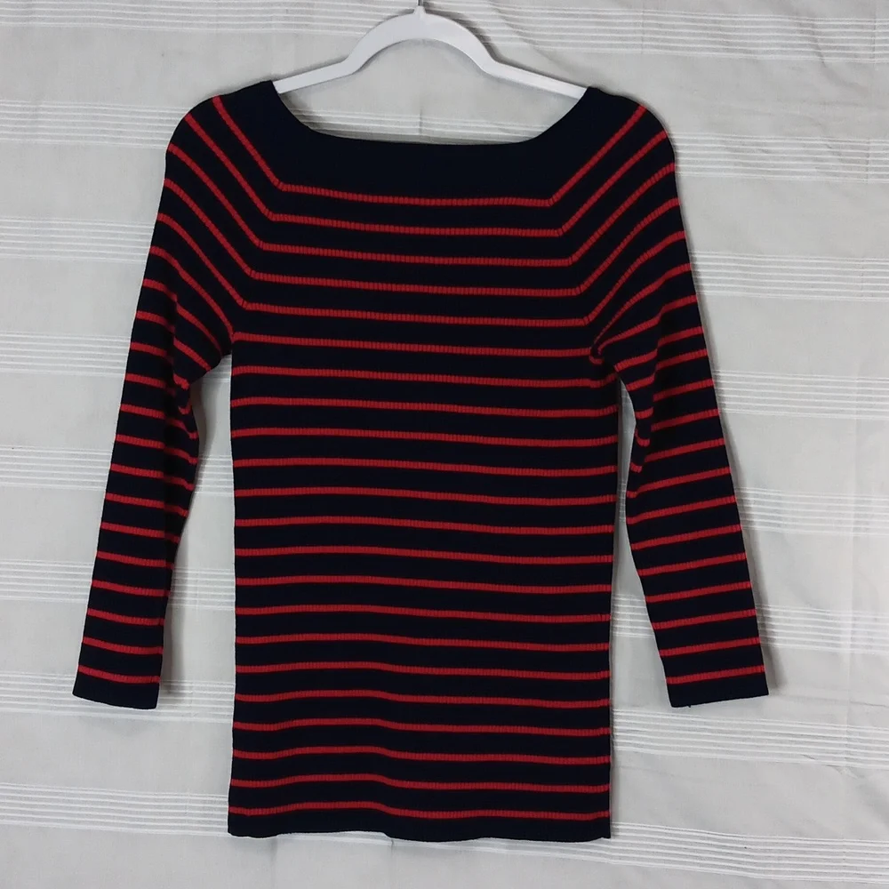 Lauren Ralph Lauren Petites Navy Blue & Red 3/4‎ Sleeve Sweater Women's Size P/S